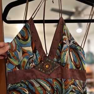 Floral Beaded Silk Halter Dress